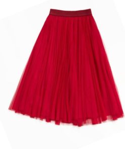 スカート | チュールプリーツウエストゴム 膝丈可愛い ハイウエスト 白 黒 10色 レディース OL 通学通勤 無地 春夏秋 裏地付き