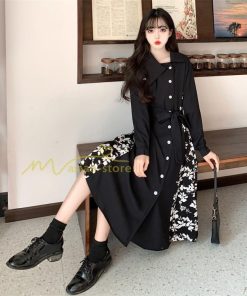 マキシ | ロングワンピース 秋物 レディース ミモレ丈 Aラインワンピース 切り替え フェイク レイヤード風 シャツワンピ お呼ばれワンピース 30代40代 着やせ 重ね着風