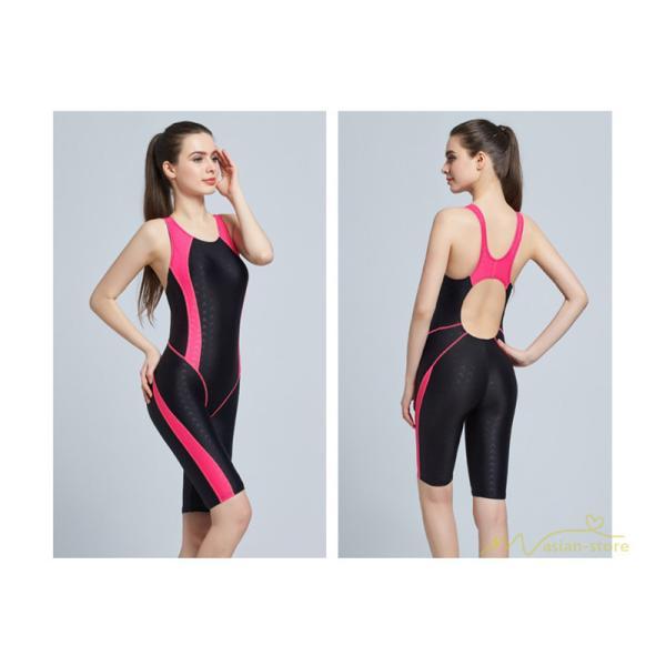 送料無料セール | 競泳 ワンピース 練習用水着 スイミング レディース オールインワン ハーフスパッツ ひざ丈 女性スイムウェア パット付き 防水速乾性 袖なし 高弾力 水着 3色