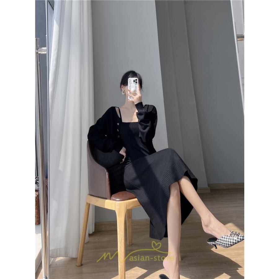 ニットワンピース | セットアップ レディース 秋冬 きれいめ ロング丈無地 20代30代40代50代 長袖 可愛い お出かけ 大人 通勤 韓国風 着痩せ