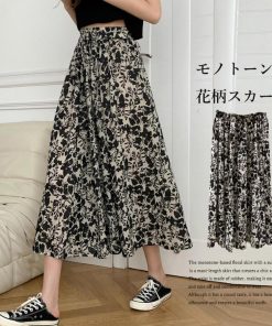 ロングスカート | モノトーン花柄スカート ハイウエスト