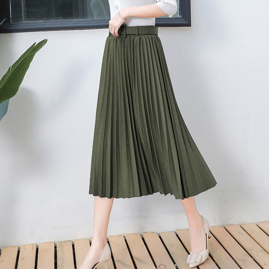 フレアスカート | レディース プリーツスカート 大人 ロング フレアスカート ミモレ丈スカート ベルト付き