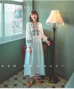 マキシ | ワンピース 長袖 ハイウエスト 綿麻 コットン リネン ロング ロング丈 Aライン ワンピ レディース 着痩せ 体型カバー 丸首 白 黄色 赤 通勤 Vネック 刺繍