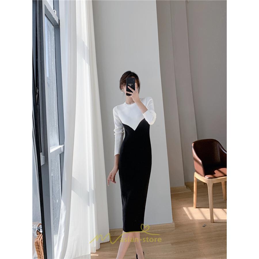 ニットワンピース | ワンピース 秋 秋服 レディース ニット ロングワンピース ロング 長袖 冬 冬服 タイト 切り替え 着痩せ お出かけ 韓国風 20代30代40代50代 通勤 2022新作