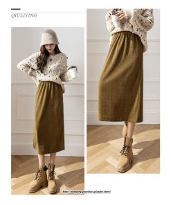 スカート | ロングロング丈 ミモレ丈 ミモレ ウエストゴム 秋 冬 秋冬 あったか コットン カジュアル Aライン 着痩せ スリット キレイめ 2022新作　