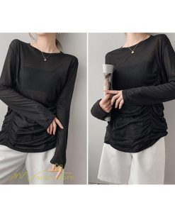 tシャツ・カットソー | Tシャツ Tシャツ レディース 無地 長袖 トップス カジュアルTシャツ おしゃれ クルーネック 秋服 夏秋 インナー 日常感 大きいサイズ 薄手 タック ゆったり 上品