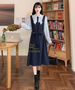 マキシ | Aラインワンピース 切り替えワンピース フェイクレイヤード 重ね着風 長袖 秋物 レディース 30代40代 大人 通学通勤 可愛い シャツカラー 着痩せ 50代