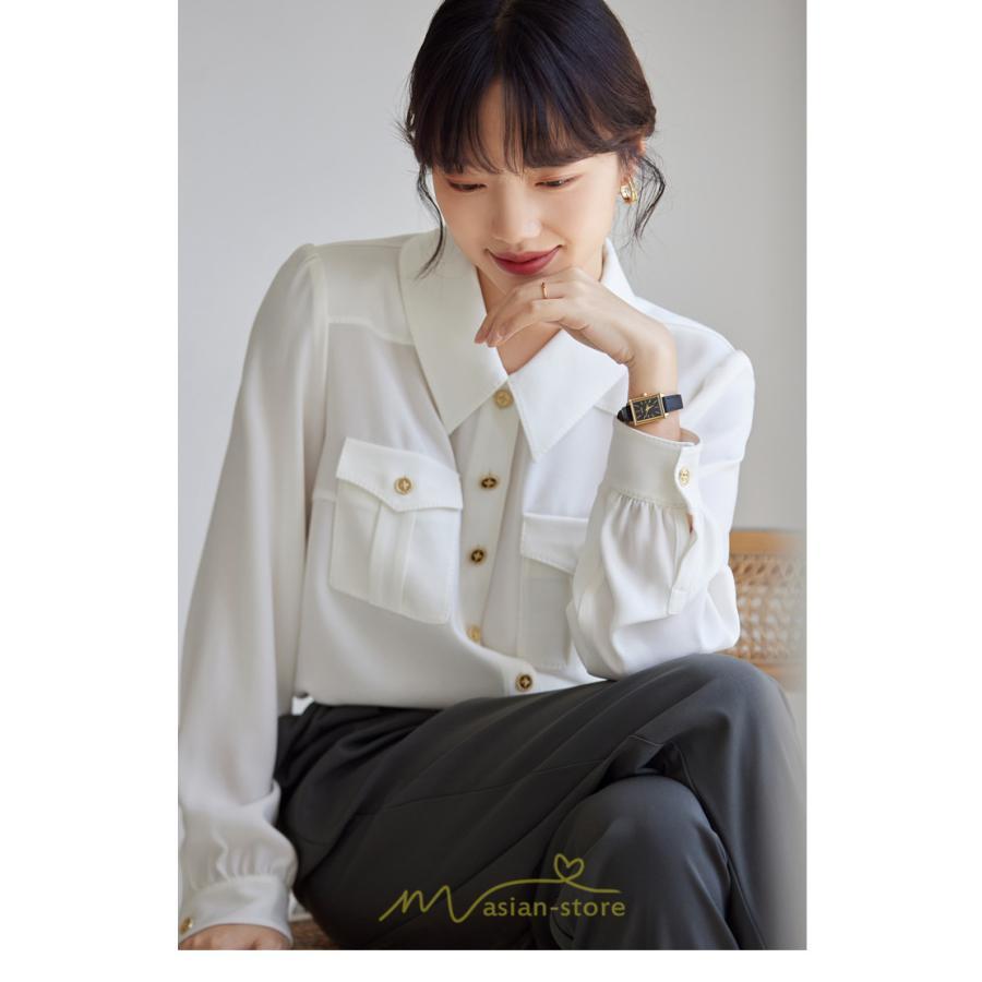 シャツ・ブラウス | ブラウス レディース オフィス 白 フォーマル 長袖 おしゃれ シャツ カジュアル 制服 レギュラー 着回し オフィス 胸ポケット OL 秋服 キレイめ 通勤