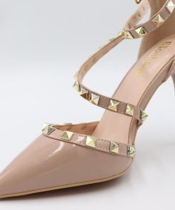サンダル | レディース エレガント ハイヒール リベット ポインテッドトゥ ピンヒール アンクルストラップ シューズ 痛くない パンプス