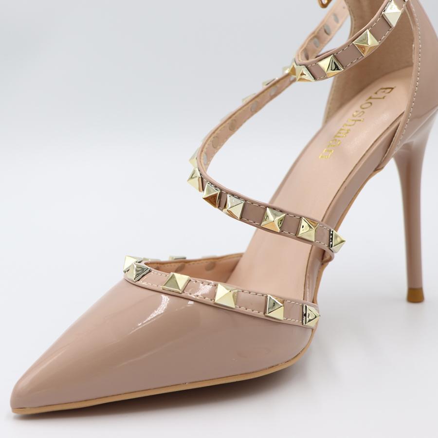 サンダル | レディース エレガント ハイヒール リベット ポインテッドトゥ ピンヒール アンクルストラップ シューズ 痛くない パンプス