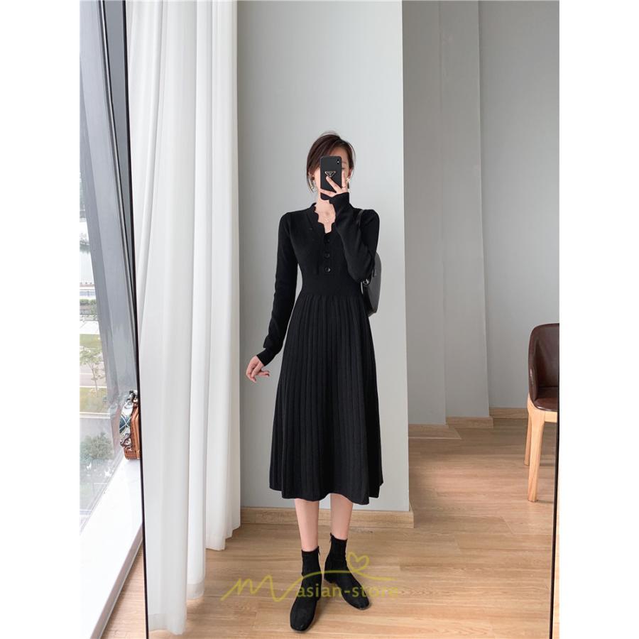 ニットワンピース | ワンピース 春 春服 レディース 長袖 ゆったり 秋 冬 ロング丈 可愛い 2022秋冬 暖か 通勤 おしゃれ デート 20代30代40代50代 女子会 同窓会