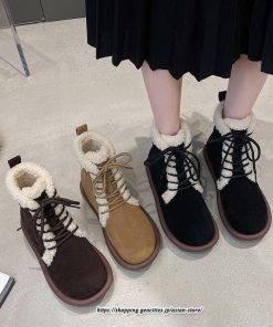 ブーツ | ムートンレディース ショート 編み上げ ボア ショート裏起毛 暖かい もこもこ 痛くない 人気 防寒 秋 歩きやすい 冬 おしゃれ 痛くない