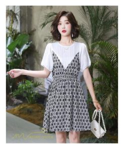 ミディアム | ワンピース レディース 重ね着風 きれいめ 半袖 ミディアムワンピース 着痩せ シフォン カジュアル 大きいサイズ 膝丈 おしゃれ サマーワンピース 可愛い 上品