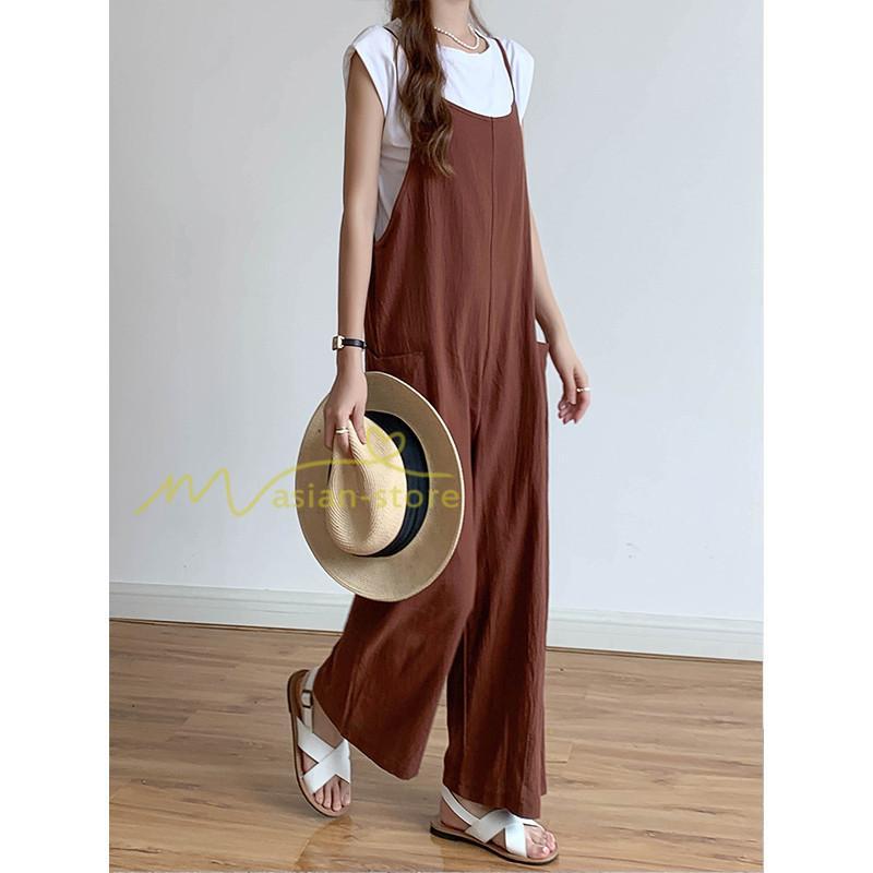 オーバーオール サロペット | サロペット オーバーオール オールインワン ワイドパンツ レディース 無地 キャミ ガウチョ 20代30代40代 着痩せ 可愛い 送料無料 ワイドサロペット