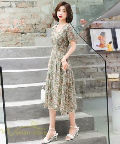 ミディアム | ワンピース Aライン レディース 着痩せ 上品 カジュアルワンピース 大きいサイズ きれいめ Vネック ひざ下丈 ミディアムワンピース お出かけ 通勤通学 30代40代