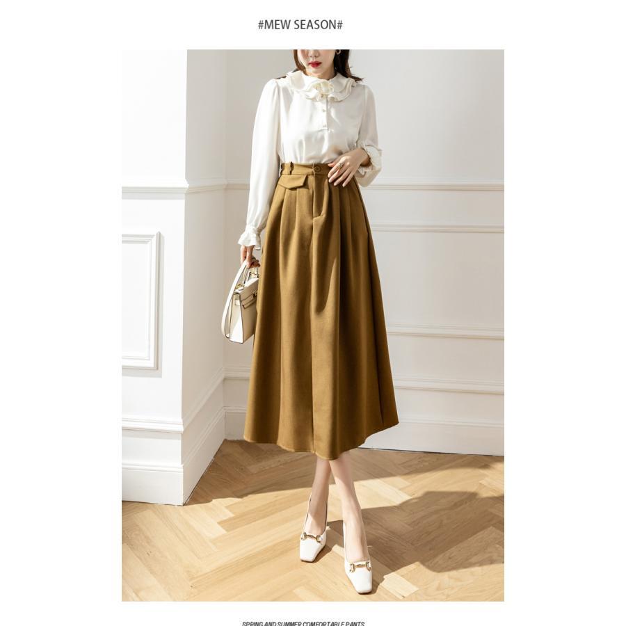 スカート | レディース ロング フレア Aライン 秋冬 ミモレ ハイウエスト 体型カバー キレイめ オシャレ フェミニン 可愛い お出かけ 着痩せ OL 通勤 通学