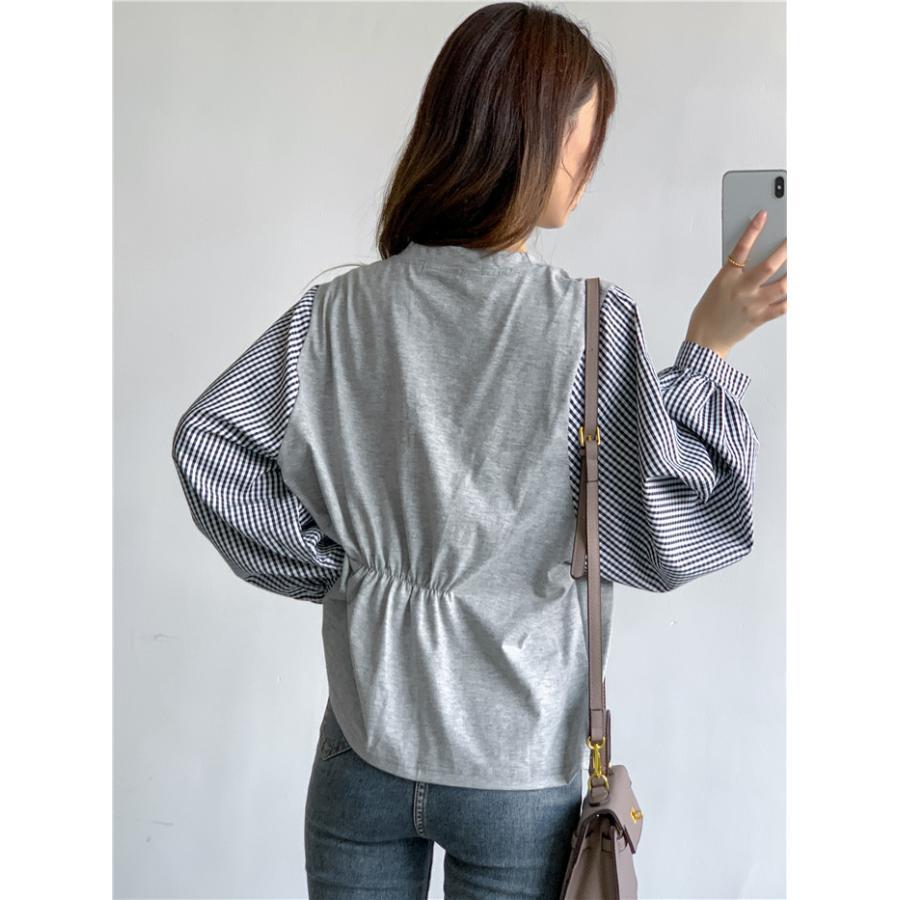 tシャツ・カットソー | Tシャツ 長袖 レディース カジュアル レイヤード カットソー シャツ 異素材 切り替え トップス Tシャツ ブラウス 20代 重ね着 30代 秋物 50代 ゆったり