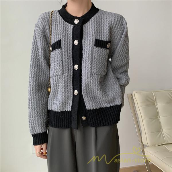 カーディガン | 2022秋冬ニットショート丈 レディース フロントボタン 羽織り ポケット アウター ニット セーター 大人 20代40代 やさしい 通学通勤 長袖