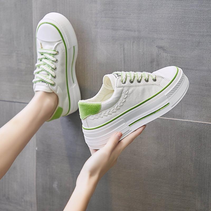 スニーカー | レディースシューズ レースアップ ローカット 厚底靴 履きやすい キャンバス カジュアルシューズ フラットシューズ