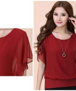 シャツ・ブラウス | レディース シフォンブラウス 半袖 無地 ラウンドネック ドルマンスリーブ トップス