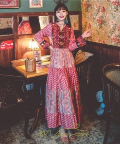 マキシ | ワンピース ロング 着やせ効果抜群 夏秋 長袖 他と被らない 刺繍 上品 きれいめ ロングワンピース マキシワンピ 舞台 演出 パーティー ダンス