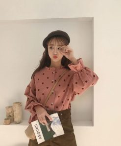 シャツ・ブラウス | 長袖ブラウス レディースシャツ 春物 夏服 羽織り 前開き 可愛い ドット柄 フレア トップス 綿麻 女の子 20代30代