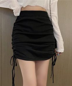 スカート | タイト膝丈ミニ調整可丈 ストレッチ 伸縮性 ウエストゴム ドローストリング 30代40代 ヒップアップ 無地 セクシー大人