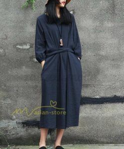 マキシ | 綿麻 リネン ワンピース ロング 長袖 無地 レディース ロング丈 体型カバー ゆったり 秋服 ファッション 着痩せ お出かけ カジュアル 20代30代40代 通勤通学