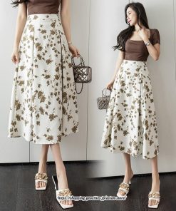 スカート | レディース ロングハイウエスト Aライン 花柄 秋 冬 ボトムス カジュアル 大人 可愛い お出かけ デイリー フェミニン おしゃれ きれいめ