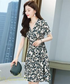 ミディアム | サマーワンピース レディース 夏服 膝丈 ミディアムワンピース 上品 サマーワンピース 上品 2XL 大きいサイズ きれいめ Aラインワンピース Vネック