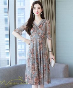 ミディアム | Aラインワンピース レディース 着痩せ 花柄 きれいめ おしゃれ 上品 20代 30代 40代 Vネック エレガント ワンピース 膝丈 上品 ミディアムワンピース サマー