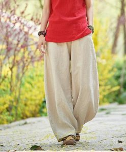 ワイドパンツ | 夏パンツ レディース パフパンツ ロングパンツ 綿麻パンツ 涼しい ゆったり ウエストゴム 可愛い 20代30代40代50代60代 無地 大人 大きめ