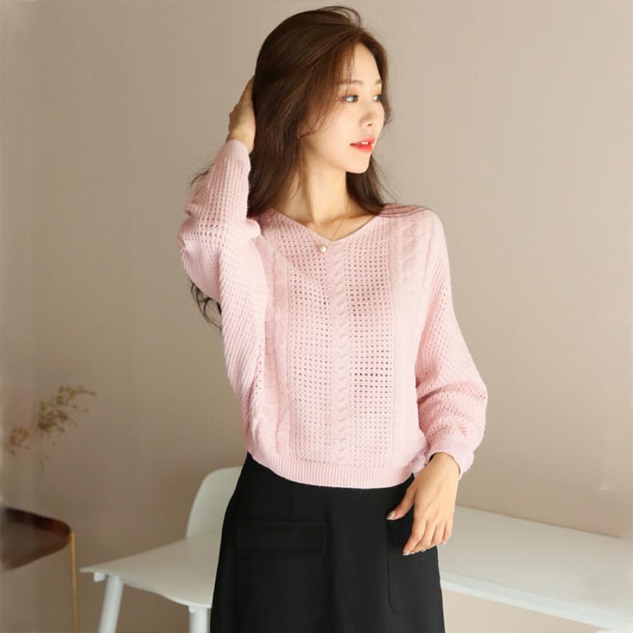 透かし編みトップス | ニットトップス レディース 体型カバー秋