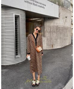 マキシ | レオパードワンピース 秋 レディース ヒョウ柄 Vネック ワンピース ロングワンピース 長袖ワンピース 大人 ゆったり 裾スリット 秋冬 30代40代50代 大きいサイズ