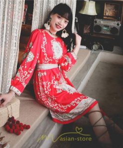 ミニ丈 | ワンピース 長袖 膝上 ひざ上 夏 秋 きれいめ レディース 大人 カジュアル かわいい 上品 リゾート お出かけ ワンピ 小柄 赤 黒 花柄 低身長 二色展開