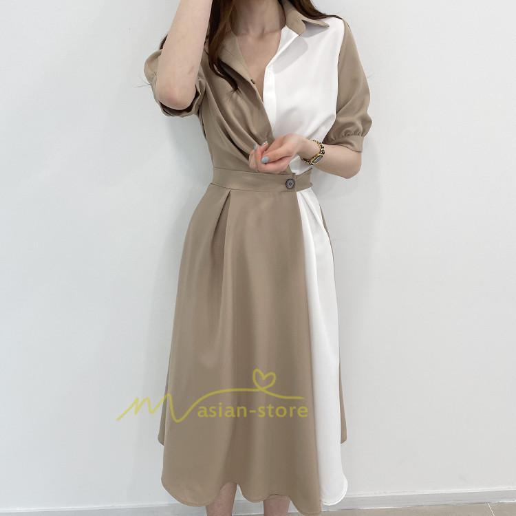 マキシ | ワンピース Aライン 夏ワンピース 春 夏 秋 半袖 ロング マキシ丈 ロングワンピース マキシワンピース 着痩せ エレガント 二次会 配色 上品 20代30代40代50代