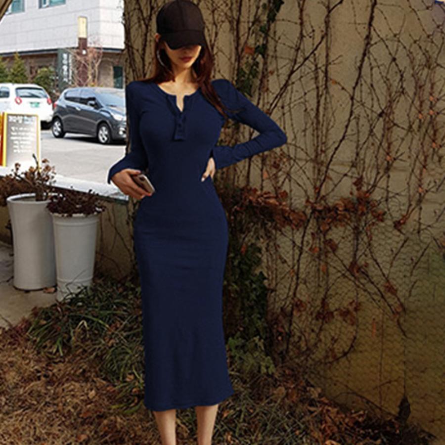 ワンピース | ニット秋冬 30代40代 レディース リブニット 長袖 セクシー ロングタイトスリムフィット きれいめワンピ