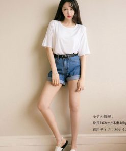 ジーンズ、デニム | ハイウエスト ベルト付き レディース ロールアップ ショーパン デニムショートパンツ 夏