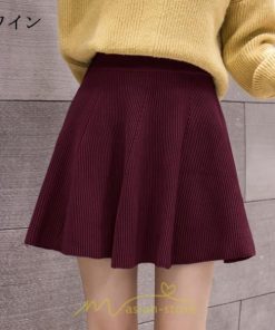 スカート | レディース ボトムス ミニ丈 ひざ上 ウエストゴム 楽ちん ゆったり ニット 秋冬 韓国風 Aライン フレア デート 着痩せ 可愛い お出かけ 脚長効果
