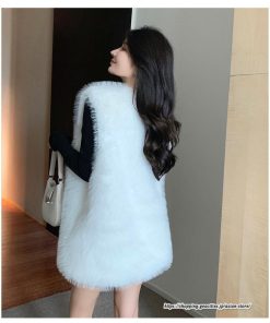 ベスト | ファーレディース 秋冬 ミドル丈 アウター ジレ 羽織り 前開き カーディガン フェイクファー コーデ ノーカラー 送料無料 秋物 冬服 袖なし