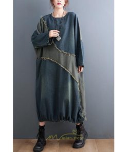 デニムワンピース | デニム ワンピース 春 秋 長袖 レディース カジュアル ひざ下 ミモレ丈 ゆったり 体型カバー ワンピ おしゃれ ワンピース 可愛い 大きいサイズ