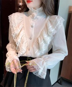 シャツ・ブラウス | ブラウス トップス プリーツ オフィスカジュアル 通勤 ハイネック レディース 韓国 ファッション レース 通学 着痩せ エレガント カジュアル 20代30代40代 2022