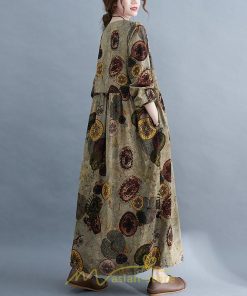 マキシ | ワンピース 夏秋 長袖 コットン お出かけ 長め丈 花柄 フラワー 大きいサイズ ロング丈 ロングワンピ ぽっちゃり 快適 お洒落 着痩せ 2022新作 華奢見え