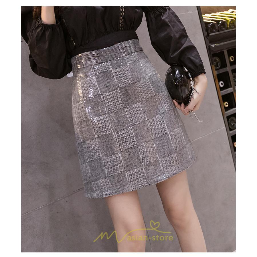 スカート | レディース ミニショット丈 キラキラ インナーパンツ付き ハイウエスト 着痩せ オシャレ 韓国ファッション 20代30代40代50代 2022 秋冬