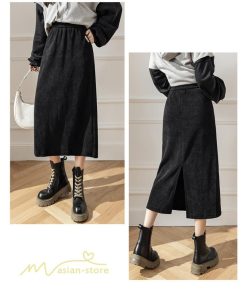 スカート | Aライン秋冬コーデ ウエストゴム カジュアル 20代 30代 着痩せ 秋 冬 ひざ下丈 パイル地 OL 40代 ポケット ビジネス 50代 裾口スリット