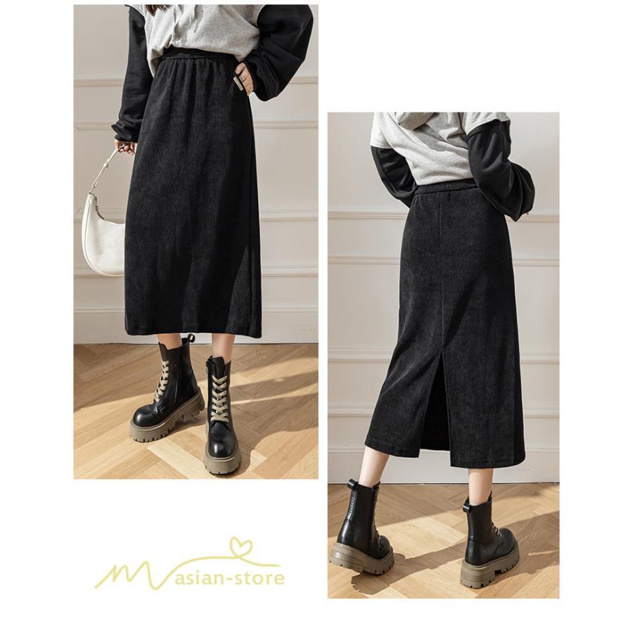スカート | Aライン秋冬コーデ ウエストゴム カジュアル 20代 30代 着痩せ 秋 冬 ひざ下丈 パイル地 OL 40代 ポケット ビジネス 50代 裾口スリット
