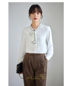 シャツ・ブラウス | ブラウス レディース 長袖 50代 白 シャツ ゆったり トップス きれいめ フォーマル 上品 フェミニン 高品質 20代 スカーフタイ 40代 通勤 シフォン OL 30代
