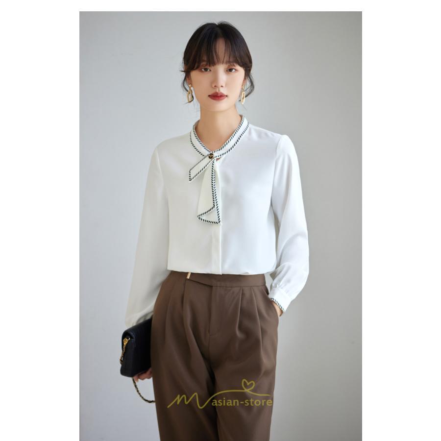 シャツ・ブラウス | ブラウス レディース 長袖 50代 白 シャツ ゆったり トップス きれいめ フォーマル 上品 フェミニン 高品質 20代 スカーフタイ 40代 通勤 シフォン OL 30代