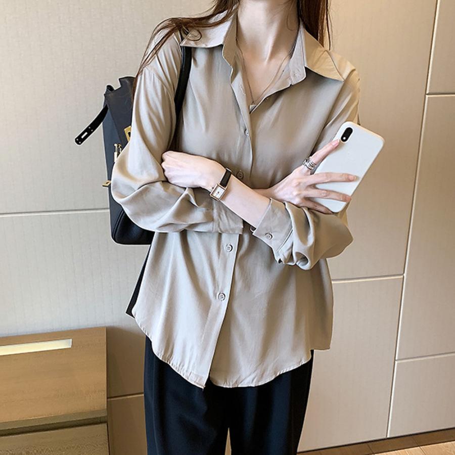 シャツ・ブラウス | シャツ おしゃれ 無地 オフィス ボダン ブラウス トップス ロング 襟付き 前開きシャツ レディース 仮ポケット付き