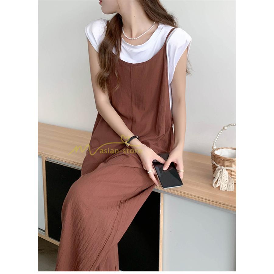 オーバーオール サロペット | サロペット オーバーオール オールインワン ワイドパンツ レディース 無地 キャミ ガウチョ 20代30代40代 着痩せ 可愛い 送料無料 ワイドサロペット